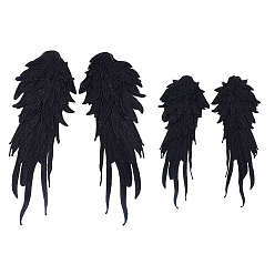 Черный 2 пар 2 стиль крылья ангела полиэстер вышивка кружева аппликации, украшения аксессуары для cheongsam, платье, чёрные, 295~415x115~165x4~5.5 мм, 1 пара / стиль