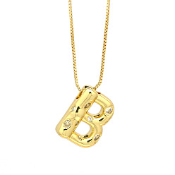 Letter B Колье с кулоном из латуни с прозрачным фианитом и прозрачным фианитом, реальный 18 k позолоченный, В письме, 17.72 дюйм (45 см)