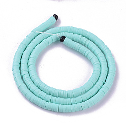 Aquamarine Eco-Friendly Handmade Polymer Clay Beads, Disc/Flat Round, Heishi Beads, Aquamarine, 4x1mm, Hole: 1mm, about 380~400pcs/strand, 17.7 inch