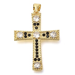 Настоящее золото 16K Подвески из латуни с прозрачным фианитом, крестик, реальный 16 k позолоченный, 31.5x23x3.5 мм, отверстие : 3.5 мм