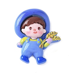 Human Непрозрачные кабошоны из смолы, синие, фермер, 32.3x26.5x9.5 мм