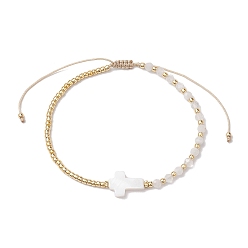 Rainbow Moonstone 3круглые граненые браслеты из натурального радужного лунного камня и бисера диаметром мм, плетеные браслеты из бисера, регулируемые женские браслеты из натуральных морских ракушек с крестом, 0.2~0.35 см, внутренний диаметр: 2-1/8~2-3/8 дюйм (5.5~6 см)