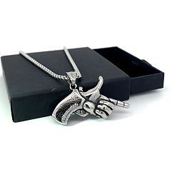 Нержавеющая Сталь Цвет Мужское колье в стиле стрит-хип-хоп с подвеской в виде пистолета из пальцев, идеально подходящее для ночных клубов и повседневной носки.