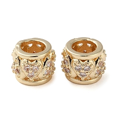 Золотой Обшивка стойки латунь с европейскими бусинами из фианита, долговечный, без свинца и без кадмия, RONDELLE с сердцем, золотые, 9x7 мм, отверстие : 5 мм