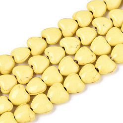 Шампанско-Желтый Синтетических нитей бирюзовые бусы, окрашенные, сердце, шампанское желтый, 7.5~8x8~8.5x4.5~5 мм, отверстие : 1 мм, около 51~52 шт / нитка, 14.96~15.16 дюйм (38~38.5 см)