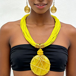 Желтый Комплект из многорядного ожерелья и спиральных сережек из сплава смолы, обмотанного проволокой и вощеного шнура, для женщин., желтые, 500 мм