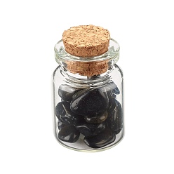 Obsidian Transparent Glass Wishing Bottle Decoration, with Natural Obsidian Chip Beads, 22x34mm, Chip Beads: 6~16x5~10x2~8mm
