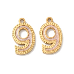 Настоящее золото 18K 304 нержавеющей стальной эмали подвески, ионное покрытие (ip), число 9 прелести, с блеском порошок, реальный 18 k позолоченный, 14~14.5x7.5~9x1.3 мм, отверстие : 1.3 мм
