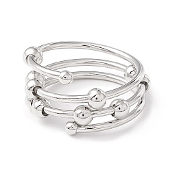 Platinum Brass Rotating Beaded Double Layer Wrap Finger Ring, Ball Rotatable Anti Anxiety Spinner Rings, Platinum, US Size 7 3/4(17.9mm)
