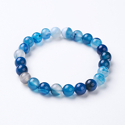 Морской Синий Полосатые агатовые / полосатые агатовые вышитые бисером браслеты, окрашенные, круглые, Marine Blue, 2 дюйм (52 мм)