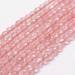 Вишневый Кварц Вишневого кварца стеклянные бусы пряди, граненые, круглые, 4 мм, отверстие : 1 мм, около 96 шт / нитка, 14.9 дюйм ~ 15.1 дюйм