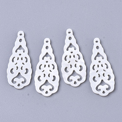 Creamy White Natural Freshwater Shell Pendants, Hollow Teardrop, Creamy White, 35x14x2mm