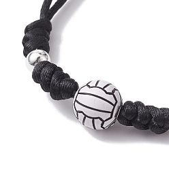 Mixed Shapes Ensembles réglables de bracelets de perles tressés de fil de nylon, avec des perles en acrylique et en alliage, ballons de sport, formes mixtes, diamètre intérieur: 3-5/8 pouce (9.3 cm), 5 pièces / kit