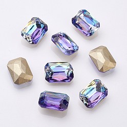 Royal Blue K9 Glass Rhinestone Cabochons, Shiny Laser Style, Imitation Austrian Crystal, Pointed Back & Back Plated, Faceted, Rectangle Octagon, Back plated, Royal Blue, 14x10x5mm