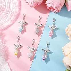 (52) Непрозрачная лаванда АБС-пластик имитация жемчуга подвесные украшения, ангел, с тибетском стиле сплава, стекло и железо, разноцветные, 56 мм