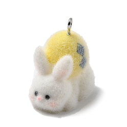 Желтый Пасхальные подвески из непрозрачной смолы, шарм стайного кролика, с платиновыми тоновыми железными петлями, желтые, 28x15x26 мм, отверстие : 2 мм