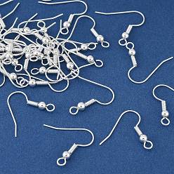 Серебро Латунные крючки для сережек, без свинца, без кадмии и без никеля, французские крючки с катушкой и шариком, серебряные, 19.5 мм, отверстие : 1 мм, штифты : 1 мм