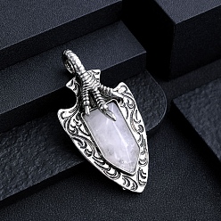 Quartz Crystal Natural Quartz Crystal Faceted Pendants, Rock Crystal Arrow Charms, Antique Silver, 28x28mm