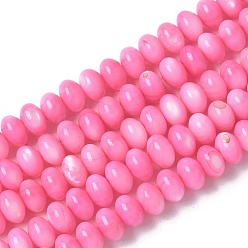 Темно-Розовый Естественных пресноводных оболочки бисер нитей, ронедль, окрашенные, темно-розовыми, 6x3.5~4 мм, отверстие : 1 мм, около 97~99 шт / нитка, 15.08~ 15.47 дюйм (38.3~39.3 см)