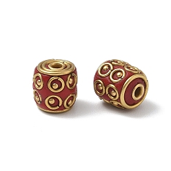 Roja Cuentas de latón, resina y arcilla polimérica, columna con forma redonda, dorado, rojo, 11.5x10.5~11 mm, agujero: 1.8 mm