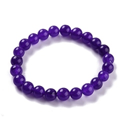 Индиго Окрашенные натуральные нефритовые бусины стрейч-браслеты, круглые, индиговые, внутренний диаметр: 2-1/4 дюйм (5.7 см), бусина : 8~8.5 mm