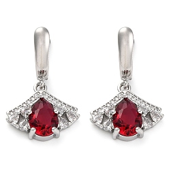 Темно-Красный Серьги-кольца из латуни с кубическим цирконием и листьями гинкго для женщин, платина, темно-красный, 29x18 мм