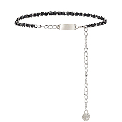 Platine Ceintures en chaîne torsadée en alliage de 2 pièces et en cuir PU noir pour femmes, platine, 1mm