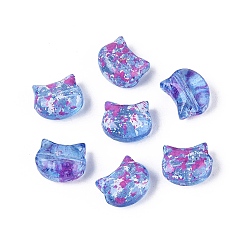 Cornflower Blue Picasso Transparent Glass Beads, Cat, Cornflower Blue, 8~8.5x9.5~10x5.5~6mm, Hole: 1mm, About 750pcs/pound