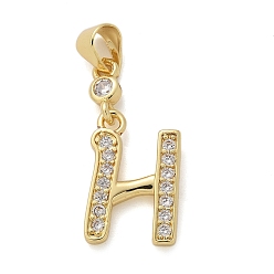 Letter H Латунные микро проложить кубического циркония подвески, долговечный, без свинца и без кадмия, стойки покрытие, письмо амулеты, Письмо ч, 15.5x10.5x1.5 мм, отверстие : 4.5x3.5 мм