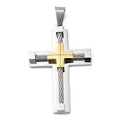 Золотой & Цвет Нержавеющей Стали 304 подвески из нержавеющей стали, подвески в виде креста и кабеля, с 201 держателями для ледоруба из нержавеющей стали, ионное покрытие (ip), долговечный, золотые и нержавеющая сталь цвет, 62x40.5x7.5 мм, отверстие : 10.5x7 мм