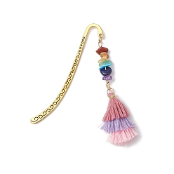 Разноцветный Закладки с крючками из сплава, Подвески-закладки с кисточками из натурального и синтетического драгоценного камня «чакра» и поликоттона, красочный, 82.5 мм