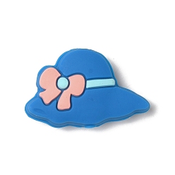 Blue Hat with Bowknot Silicone Focal Beads, Blue, 19x30x9mm, Hole: 3mm