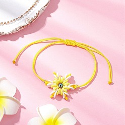 Светло-хаки Регулируемые нейлоновые браслеты, гексаграмма с браслетами от сглаза для женщин, с бусинами лэмпворк и стеклянными бусинами, светлый хаки, внутренний диаметр: 2~3-3/8 дюйм (5~8.5 см)