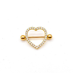 Золотой 304 Кольца для сосков в форме сердца из нержавеющей стали с прозрачным кубическим цирконием, сосок стремя, золотые, 19 мм