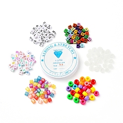 Mixed Color DIY Bracelet Jewelry Making Kits, Including 200Pcs Luminous Resin European Beads and 1250Pcs Acrylic Beads and Clear Elastic Crystal Thread, Mixed Color, Beads: 1450pcs/bag