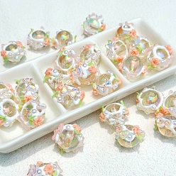 Коралловый Акриловые бусины, бусины ручной работы, круглая с цветком, коралл, 16 мм, отверстие : 3 мм