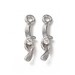 Platinum Brass Micro Pave Cubic Zirconia Charms, Long-Lasting Plated, Rack Plating, Twist Charms, Platinum, 14.5x3.5x2.5mm, Hole: 1.2mm