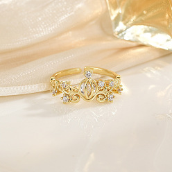 Золотой Открытые кольца-манжеты из латуни с микропаве из прозрачных кубических цирконий для женщин, тыква перевозки, золотые, 15~20 мм