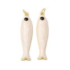 Белый Латунные подвески, рыба, с эмалью, реальный 18 k позолоченный, без кадмия и без свинца, стойки покрытие, долговечный, с целью перехода в кольце, белые, 34x8x4.5 мм, отверстие : 3.2 мм