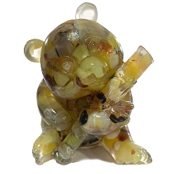 Topaz Jade Resin Panda Display Decoration, withNatural Topaz Jade Chips Inside for Home Office Desk Decoration, 65x65x85mm