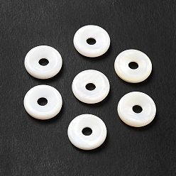 White Natural Freshwater Shell Beads, Donut/Pi Disc, White, 10x2mm, Hole: 3mm