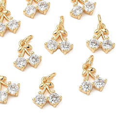 Real 18K Gold Plated SHEGRACE Brass Micro Pave Cubic Zirconia Pendants, Cherry Charms, Cadmium Free & Nickel Free & Lead Free, Clear, Real 18K Gold Plated, 9x8x3mm, Hole: 2.8mm