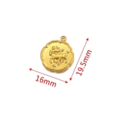 Sagittarius 304 Stainless Steel Pendant, Golden, Flat Round with Constellation Charm, Sagittarius, 19.5x16mm