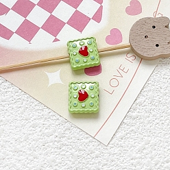 Желто-Зеленый Эмалированные бусины из сплава ко Дню святого Валентина, квадрат с сердцем, желто-зеленый, 11x11 мм, отверстие : 1.8 мм