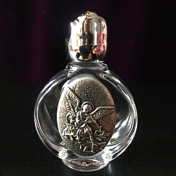 Antique Silver Glass Holy Water Bottle with Zinc Alloy Cap, Religion Portable Refillable Container, Antique Silver, 6.7x4.4cm