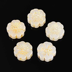 Бежевый Прозрачные стеклянные бусины, цветок, золотой металл обвитыми, бежевые, 14~14.5x5.5~6 мм, отверстие : 1~1.2 мм