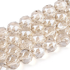 Желтая Старая Ткань  Гальваническое покрытие прозрачных круглых стеклянных бусин в нитях, граненые, со серебряным покрытием, старое кружево, 7.5~8.5x7~7.5 мм, отверстие : 1.2~1.6 мм, около 25~26 шт / нитка, 6.89~7.48'' (17.5~19 см)