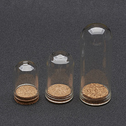Clear Glass Dome Cloche Cover, Bell Jar, with Cork Base, For Doll House Container, Dried Flower Display Decoration, Clear, 36.5~71.5x22~28mm