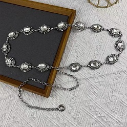 Античное Серебро Сплав pave прозрачное стекло и железо овальные звенья цепи поясные цепи для женщин, античное серебро, 1200 мм