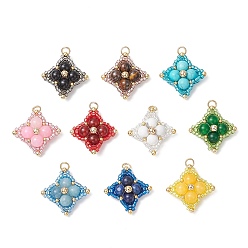 Смешанные камни Подвески в форме звезды из натуральных и синтетических смешанных драгоценных камней и стеклянных бусин, с открытыми пружинными кольцами из нержавеющей стали 304, золотые, смешанные окрашенные и неокрашенные, 25.5x25.5x7.5 мм, отверстие : 3.3 мм
